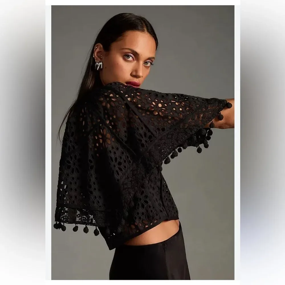 By Anthropologie size Small Black Top Victorian Cutwork Blouse